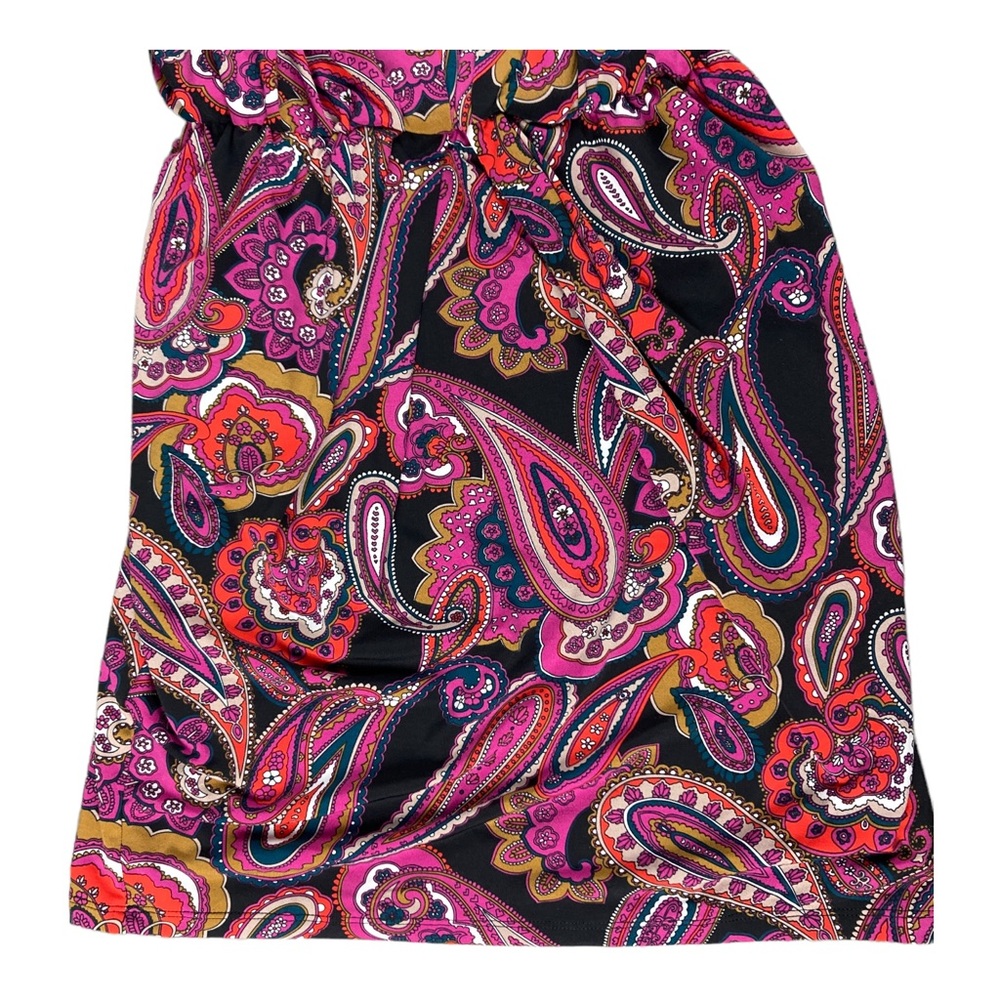 Trina Turk Birch Mini Dress S Women's 3/4 Sleeve Paisley Strech Elastic Waist - Picture 10 of 16